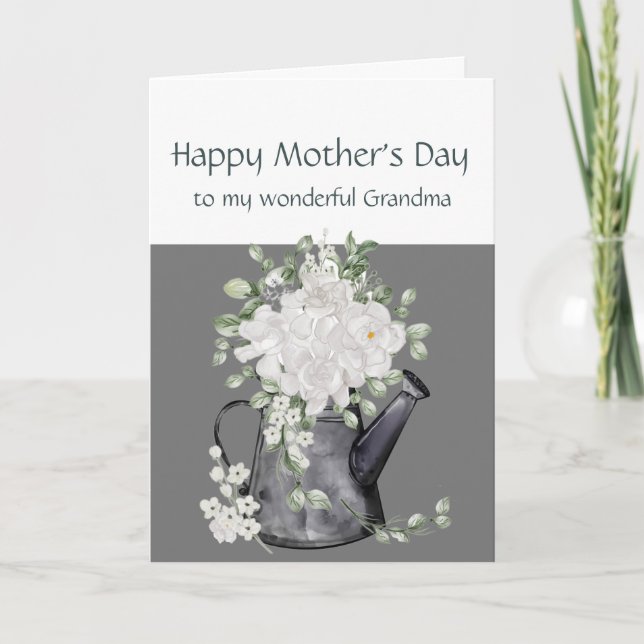 Grandma Mother's Day White Flowers Floral Holiday Card (Front)