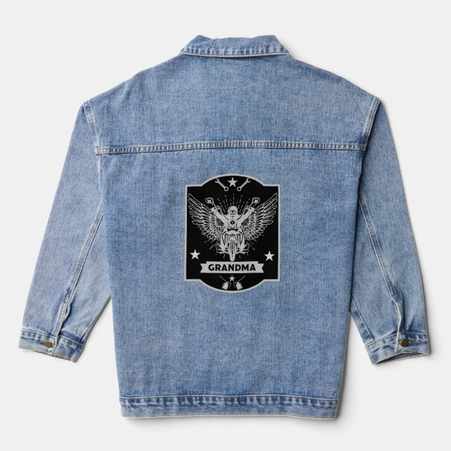 Grandma Motorbike Rider Denim Jacket (Back)