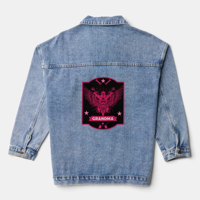 Grandma Motorbike Rider Denim Jacket (Back)