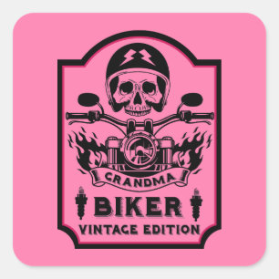 Grandma Motorbike Rider Square Sticker
