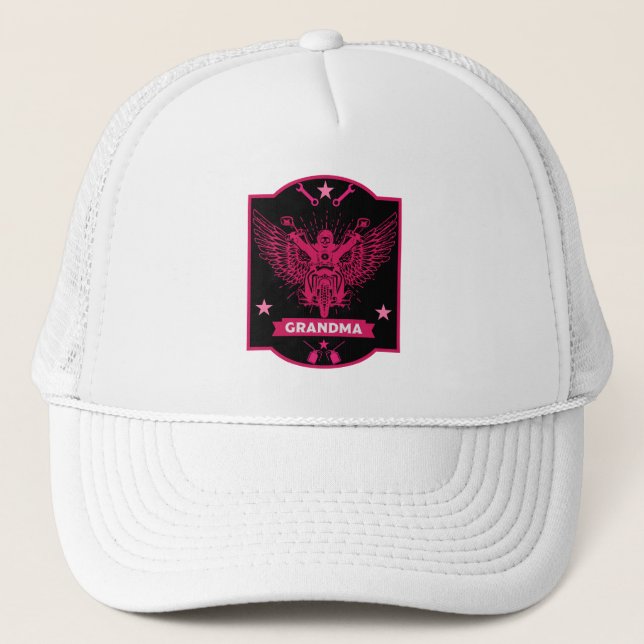 Grandma Motorbike Rider Trucker Hat (Front)
