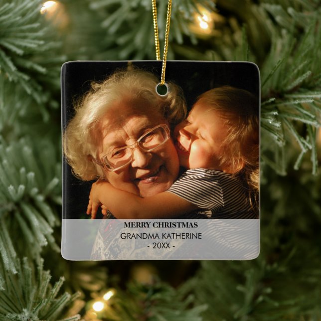 Grandma Nana Grandkids Xmas Photo Christmas Ceramic Ornament (Tree)
