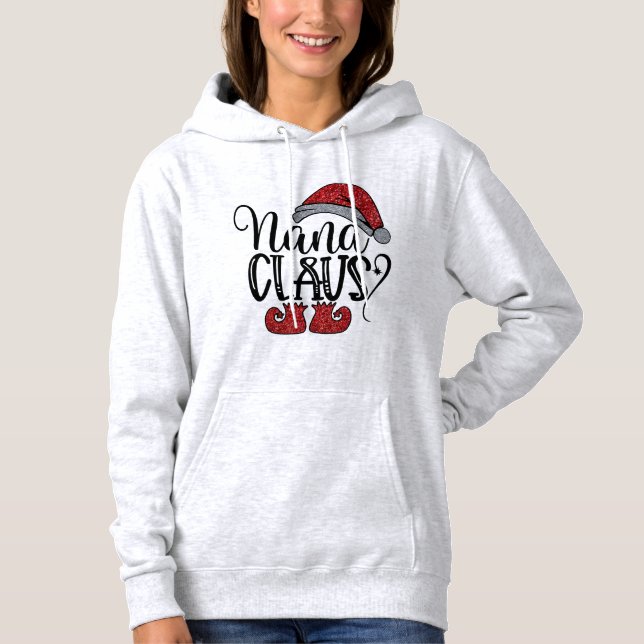 Grandma Nana Santa Glitter Design Christmas Hoodie (Front)