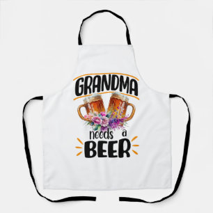 Grandma Needs a Beer, Funny Beer Mug Floral Apron