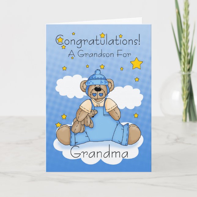 Grandma New Baby Boy Congratulations Card (Front)