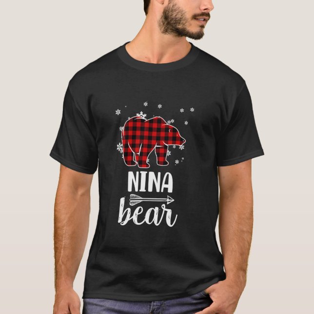 Grandma Nina Bear Xmas Pajama Red Plaid Buffalo PJ T-Shirt (Front)