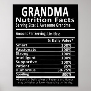 Grandma Nutrition Facts Halloween Thanksgiving Chr Poster