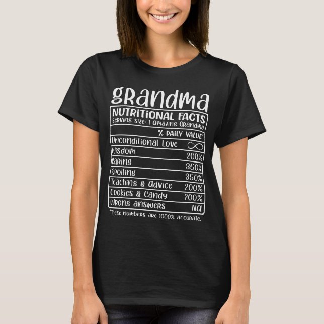 Grandma, Nutritional Facts, Funny Grandma Gift T-Shirt (Front)