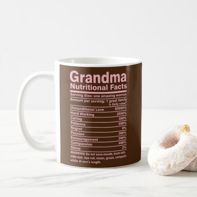 Grandma Nutritional Facts Funny Mother Day  Coffee Mug (With Donut)