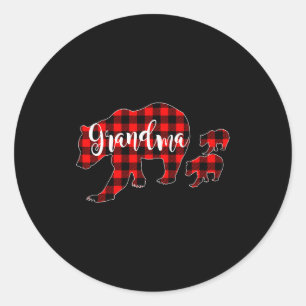 Grandma Of 2 Girls Boys Xmas Matching Red Plaid Gr Classic Round Sticker