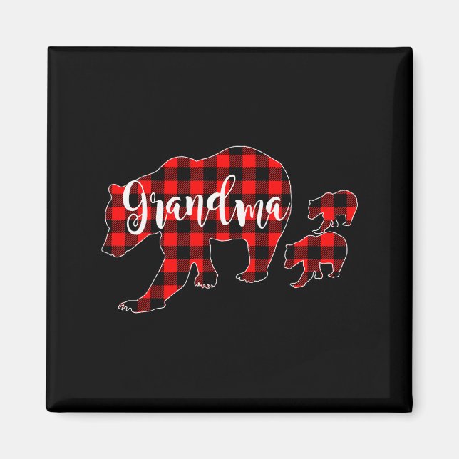 Grandma Of 2 Girls Boys Xmas Matching Red Plaid Gr Magnet (Front)