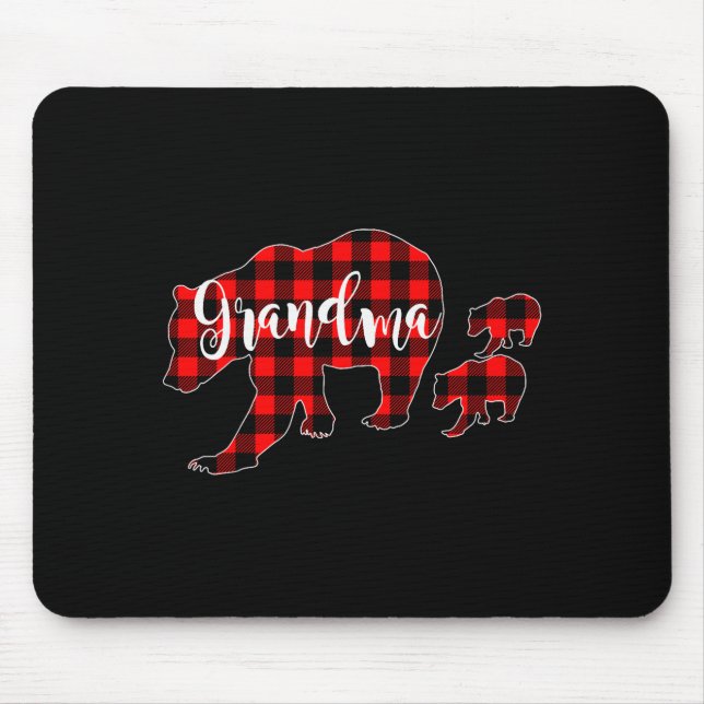 Grandma Of 2 Girls Boys Xmas Matching Red Plaid Gr Mouse Mat (Front)