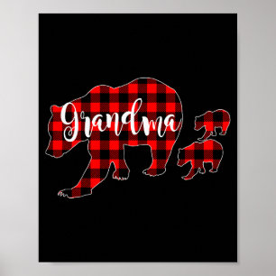 Grandma Of 2 Girls Boys Xmas Matching Red Plaid Gr Poster