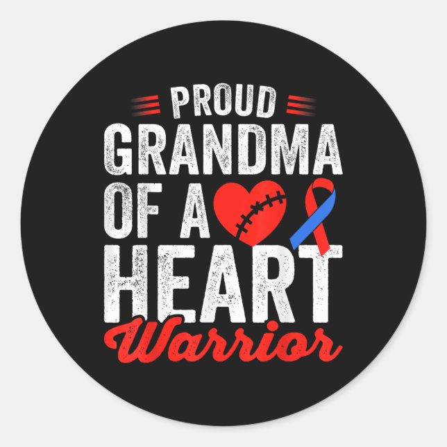 Grandma Of A Heart Warrior Chd Congenital Heart Aw Classic Round Sticker (Front)