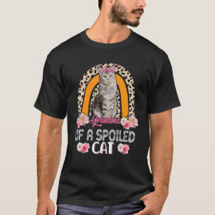 Grandma Of A Spoiled Cat Cute Flowers Leopard Rain T-Shirt