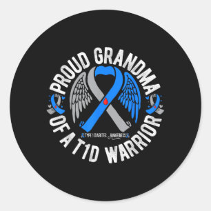 Grandma Of A T1d Warrior Type 1 Diabetes Awareness Classic Round Sticker
