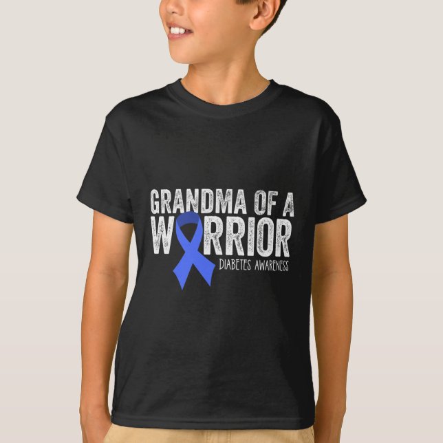 Grandma of a Warrior T1D Diabetic Blue Ribbon Supp T-Shirt (Front)