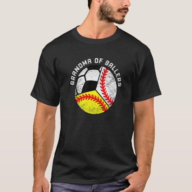 Grandma Of Ballers  Baseball Softball Soccer Grand T-Shirt (Front)