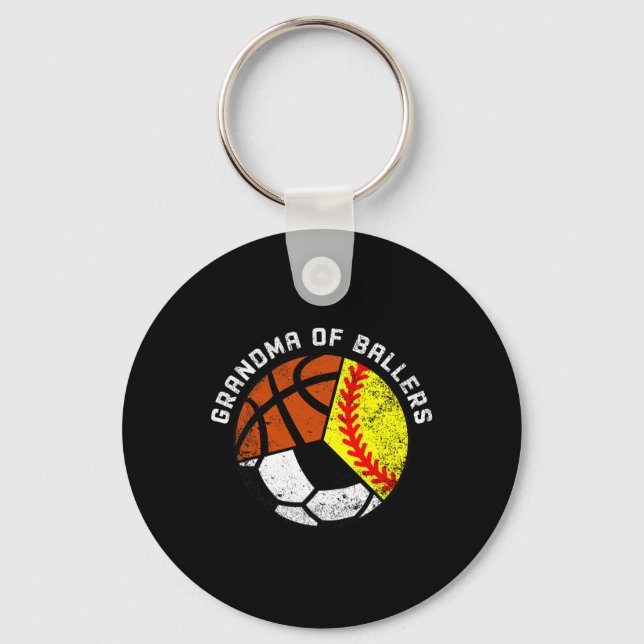 Grandma Of Ballers Fun Softball Soccer Basketball  Key Ring (Front)