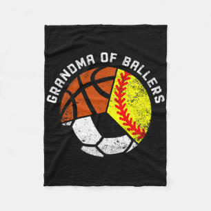 Grandma Of Byllers Fun Softbyll Soccer Bysketbyll Fleece Blanket