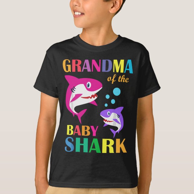 Grandma Of The Baby Birthday Shark Grandma Shark T-Shirt (Front)