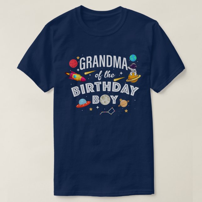 Grandma Of The Birthday Boy Astronaut Space Theme  T-Shirt (Design Front)