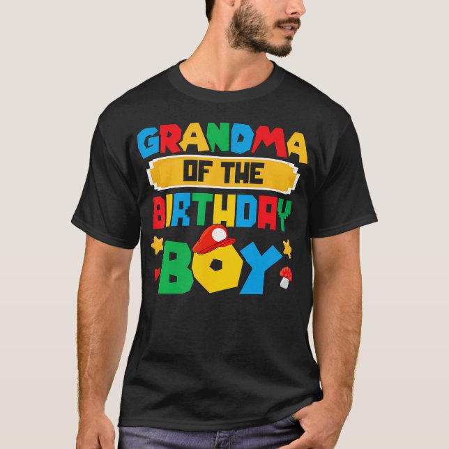Grandma Of The Birthday Boy Game Gaming Family Mat T-Shirt (Front)