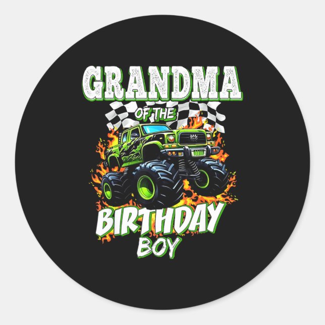 Grandma Of The Birthday Boy Monster Truck Birthday Classic Round Sticker (Front)