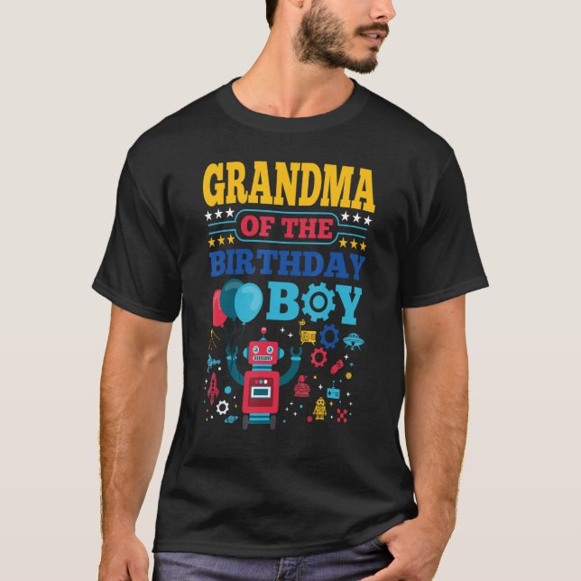 Grandma of The Birthday Boy Robot Matching Family  T-Shirt (Front)