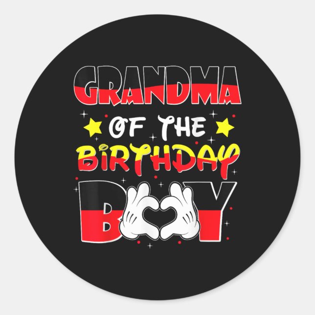 Grandma Of The Birthday Boy Shirt Matching Grandso Classic Round Sticker (Front)