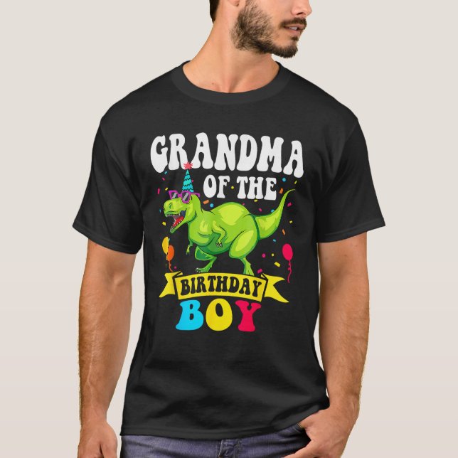 Grandma of the Birthday Boy T Rex RAWR Dinosaur Bi T-Shirt (Front)