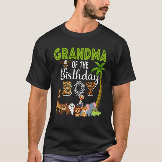 Grandma of The Birthday Boy Wild Zoo Theme Safari  T-Shirt (Front)