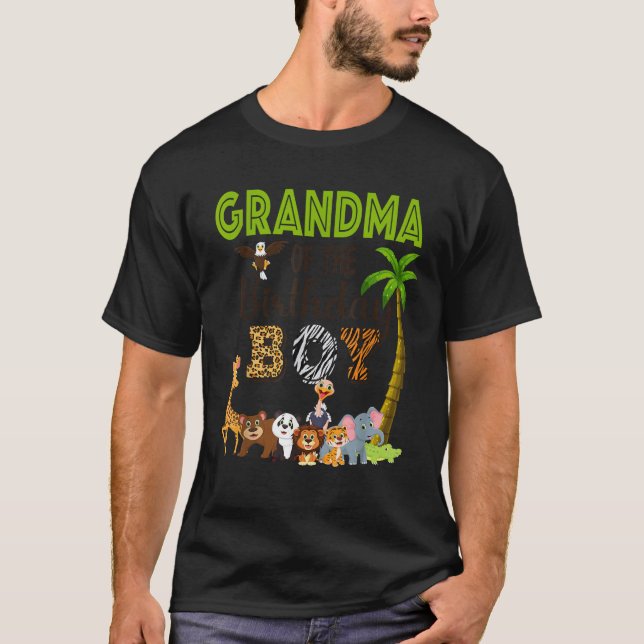 Grandma of The Birthday Boy Wild Zoo Theme Safari  T-Shirt (Front)