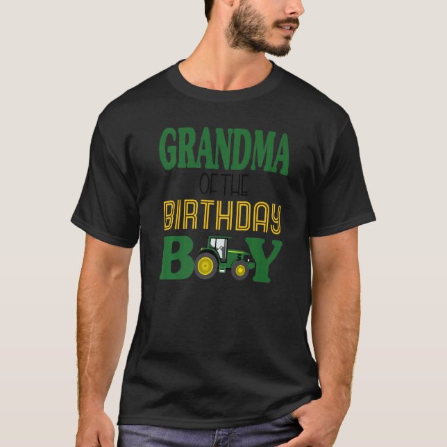 Grandma of The Birthday for Boy Farm Tractor Famil T-Shirt (Front)