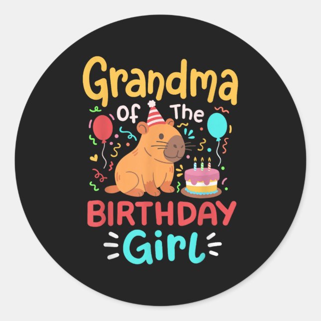 Grandma Of The Birthday Girl Capybara Bday Family  Classic Round Sticker (Front)