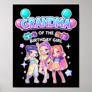 Grandma of the birthday girl cute chibi funny poster