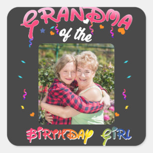 Grandma of the Birthday Girl Personalised Birthday Square Sticker