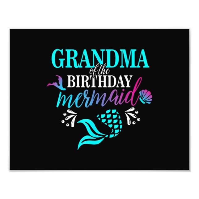 Grandma Of The Birthday Mermaid Matching Family Photo Print (Front)