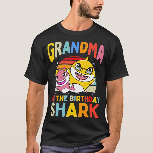 Grandma Of The Birthday Shark Nana Matching Family T-Shirt (Front)