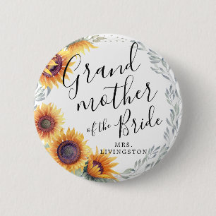 Grandma of the Bride   Sunflower Florals Wedding 6 Cm Round Badge