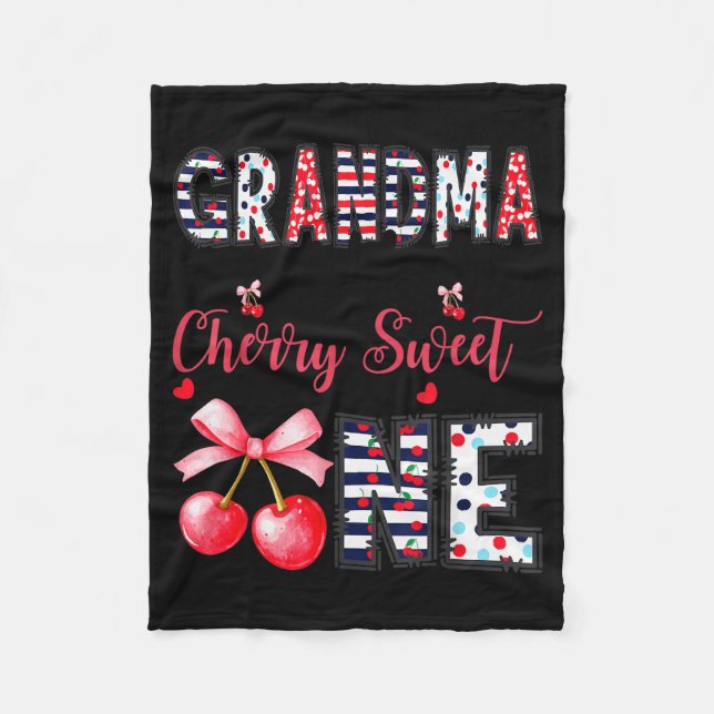 Grandma Of The Cherry Sweet One Coquette 1st Birth Fleece Blanket (Front)