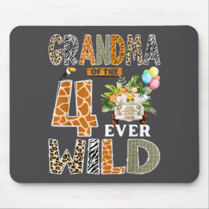 Grandma Of The Four Ever Wild Safari 4th Birthday Mouse Mat