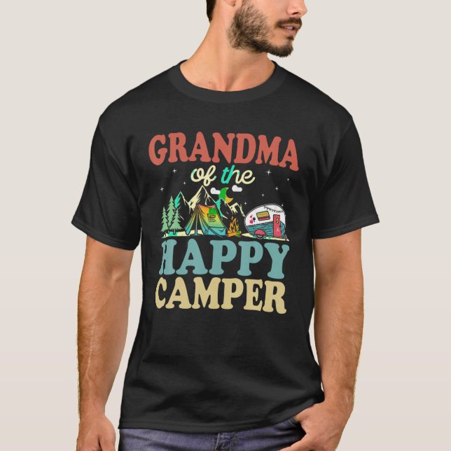 Grandma Of The Happy Camper First Birthday Camping T-Shirt (Front)