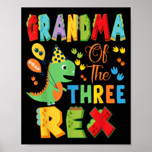 Grandma Of The Three Rex 3rd Birthday Boy Dinosaur Poster