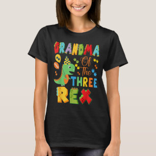 Grandma Of The Three Rex 3rd Birthday Boy Dinosaur T-Shirt