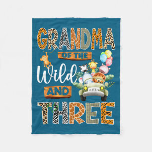 Grandma Of The Wild And Three 3rd Birthday Boy Saf Fleece Blanket