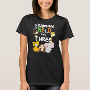 Grandma of the Wild And Three Zoo Birthday Safari T-Shirt