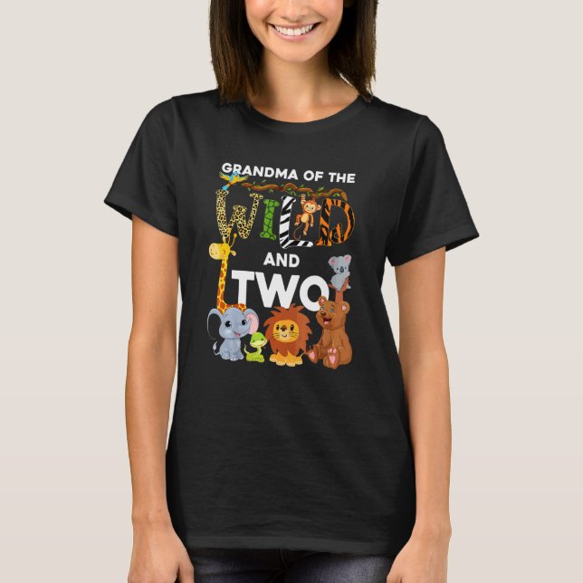 Grandma Of The Wild And Two Zoo Birthday Safari Ju T-Shirt (Front)
