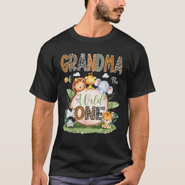Grandma Of The Wild One Funny 1St Birthday Safari  T-Shirt (Front)