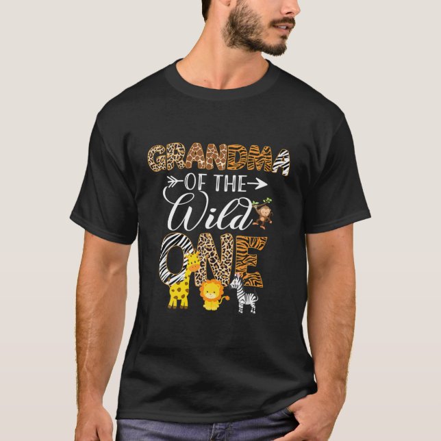 Grandma Of The Wild One Zoo Birthday Safari Animal T-Shirt (Front)